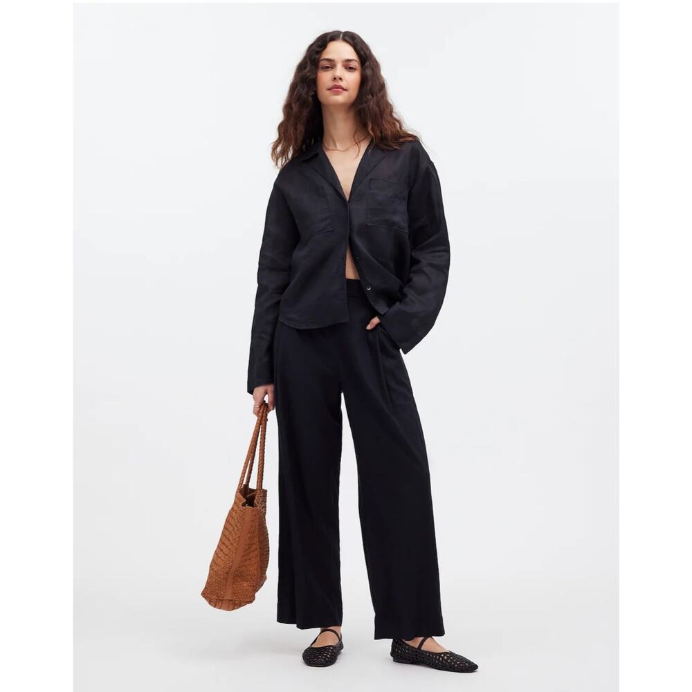 NWT Madewell Pull-On Straight Crop Pant Size 2 Linen Blend Black